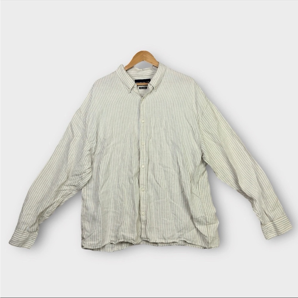 Abercrombie & Fitch 100% Linen Button Up Shirt Mens XXL 2XL Striped Long Sleeve
